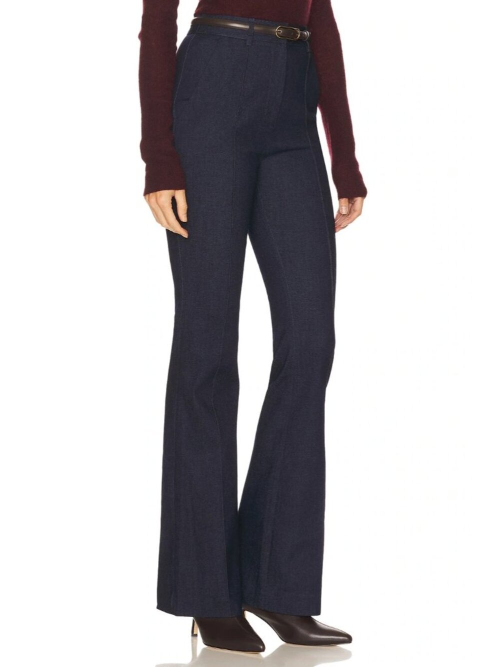 NWT Veronica Beard Gracie in Midnight Wash Pintuck Belted Flare Denim Pants 8